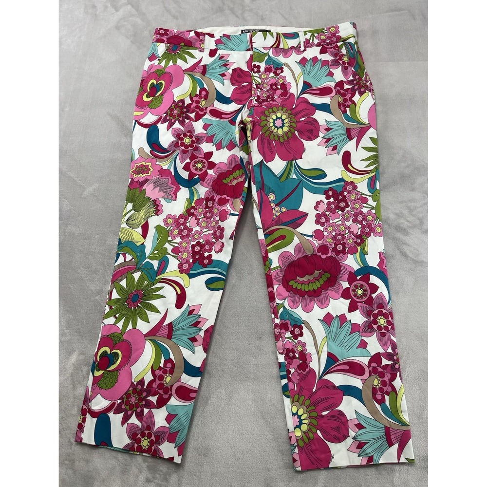 Mr Turk Clyde Pants Men 36 Pink Floral Slim Fit Stretch Straight Trouser Modern
